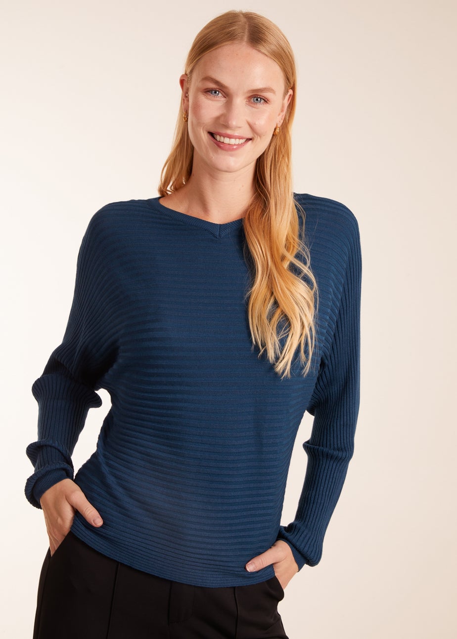 Blue Vanilla Blue Ribbed Batwing Jumper
