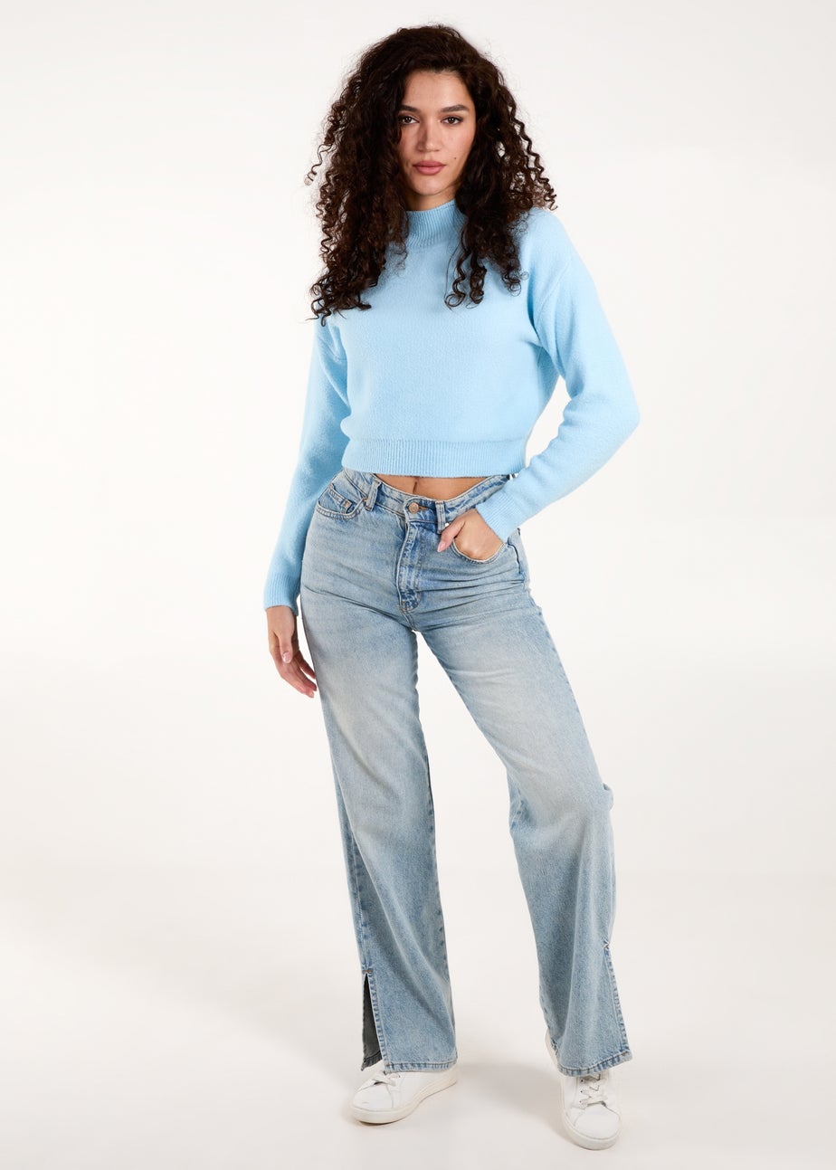 Blue Vanilla Blue Turtle Neck Cropped Jumper
