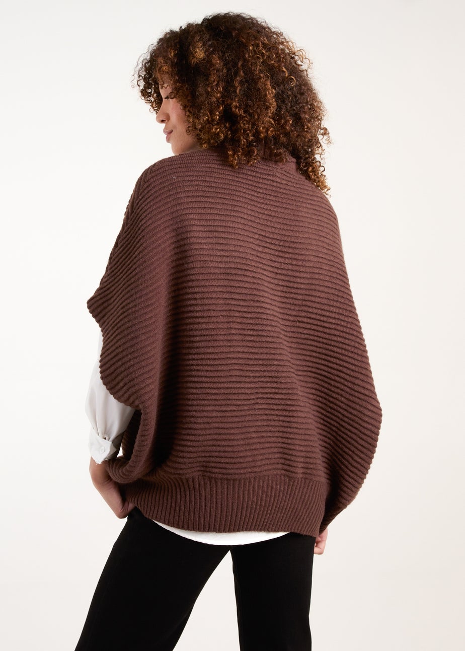 Blue Vanilla Brown High Neck Oversized Ribbed Tabard Jumper