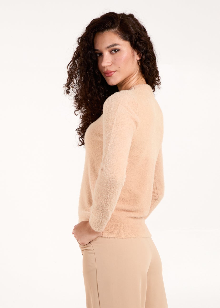 Blue Vanilla Stone Fluffy Knit Scoop Neck Jumper