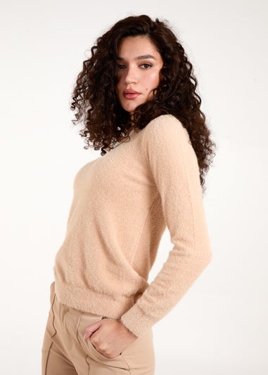 Blue Vanilla Stone Fluffy Knit Scoop Neck Jumper