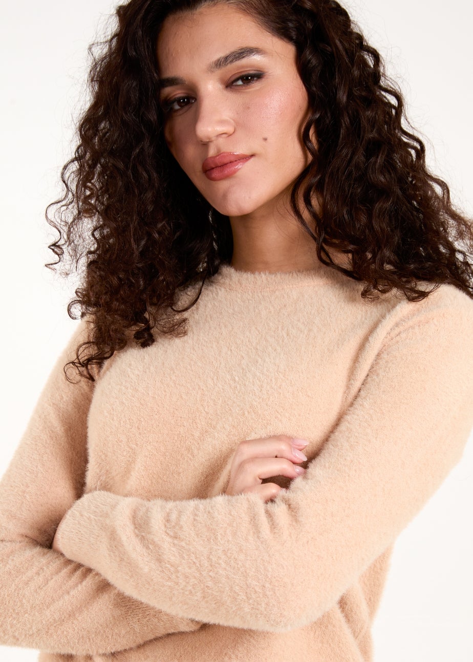 Blue Vanilla Stone Fluffy Knit Scoop Neck Jumper