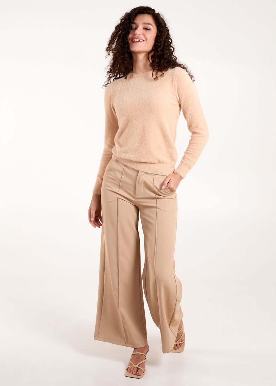 Blue Vanilla Stone Fluffy Knit Scoop Neck Jumper