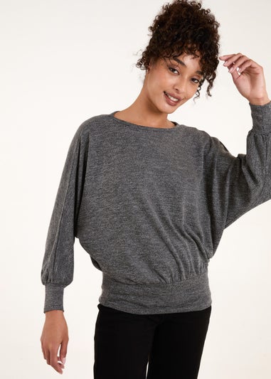 Blue Vanilla Grey Metallic Deep Hem Batwing Top