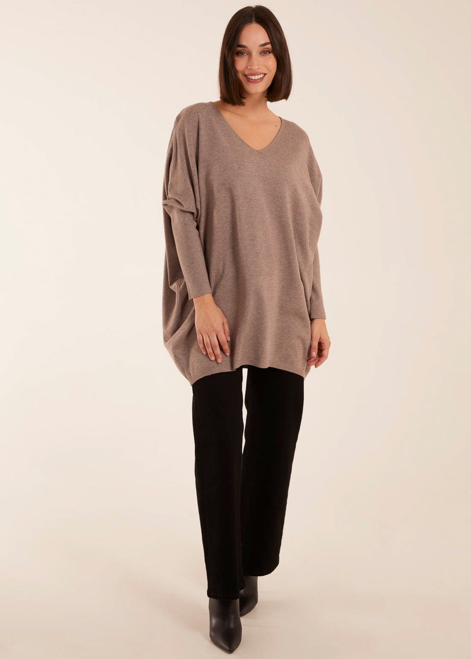 Blue Vanilla Brown Plain V Neck Jumper