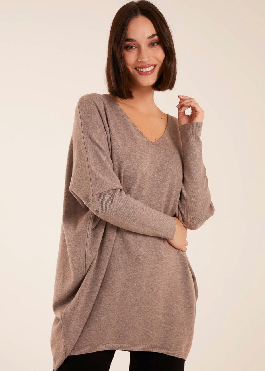 Blue Vanilla Brown Plain V Neck Jumper