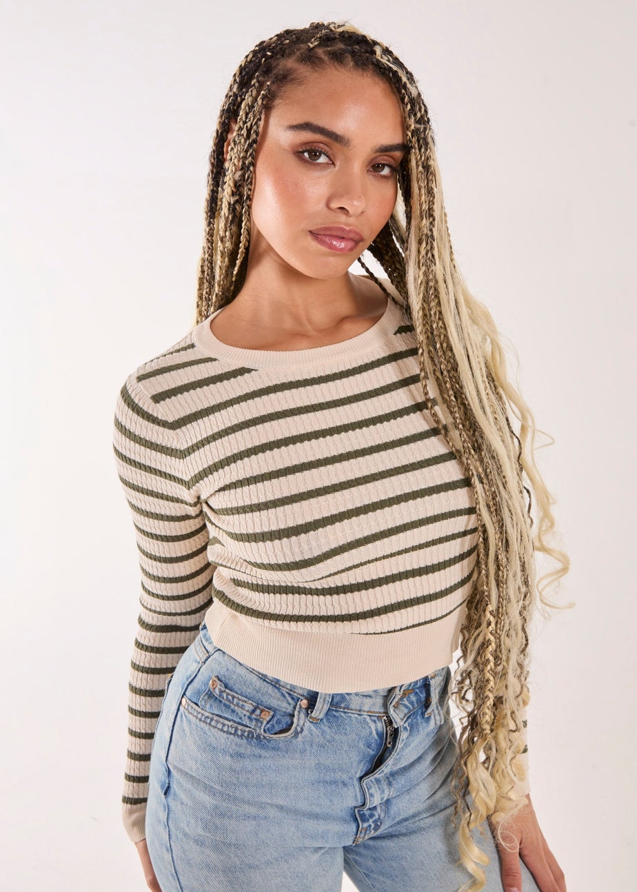 Pink Vanilla Stone Striped Rib Knit Top