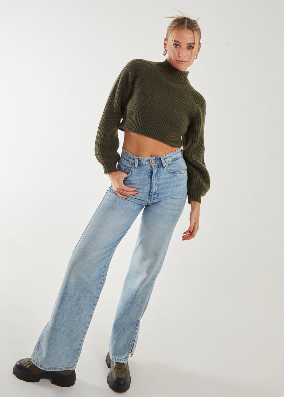 Pink Vanilla Khaki High Neck Knitted Jumper