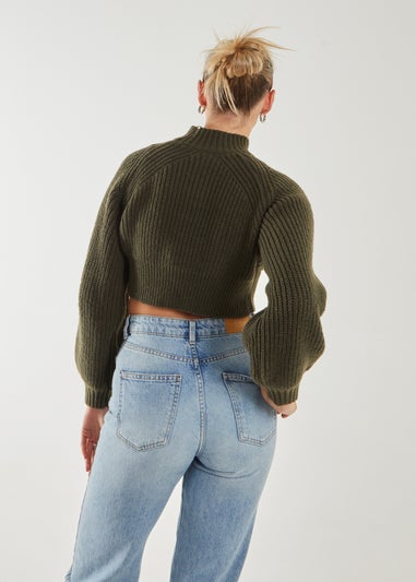 Pink Vanilla Khaki High Neck Knitted Jumper