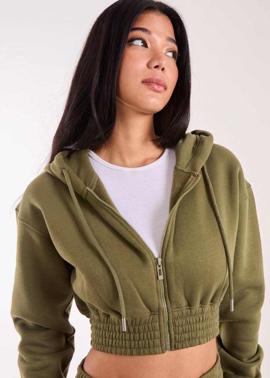 Pink Vanilla Khaki Long Sleeve Zip Up Hoodie