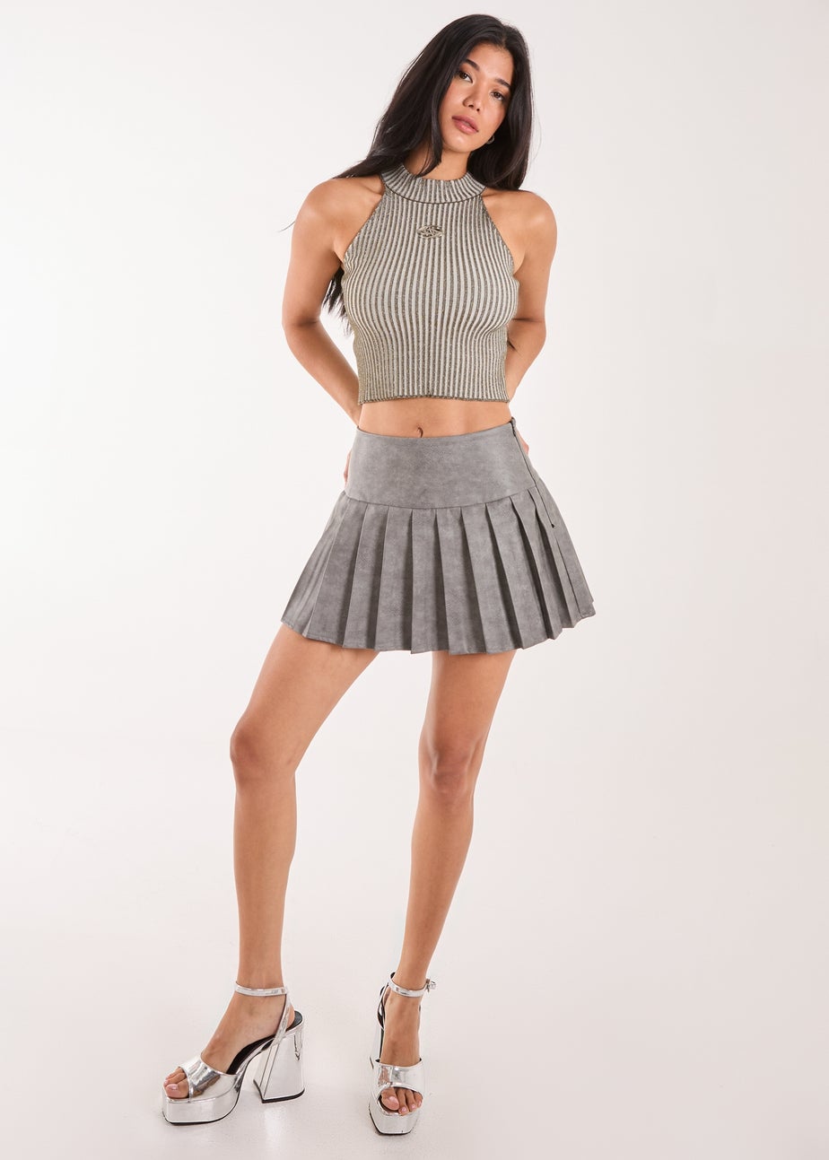 Pink Vanilla Khaki High Neck Logo Detail Racer Top