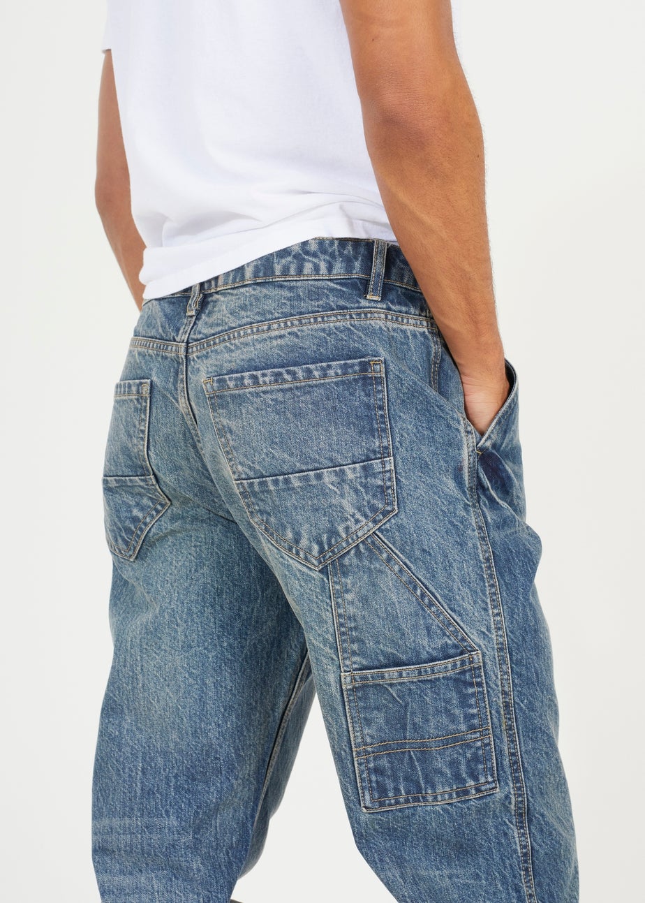 Brave Soul Blue Wide Leg Denim Jeans with Carpenter Pockets