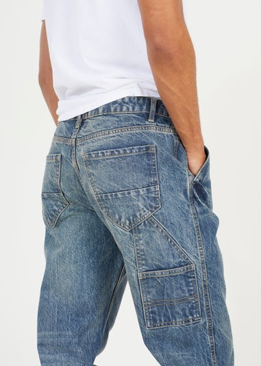 Brave Soul Blue Wide Leg Denim Jeans with Carpenter Pockets