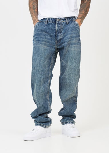 Brave Soul Blue Wide Leg Denim Jeans with Carpenter Pockets