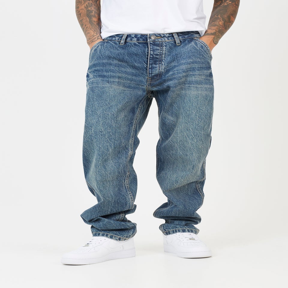 Brave Soul Blue Wide Leg Denim Jeans with Carpenter Pockets