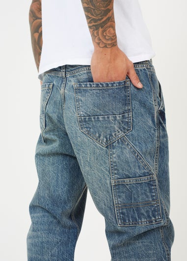 Brave Soul Blue Wide Leg Denim Jeans with Carpenter Pockets