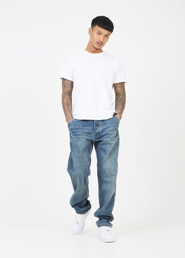 Brave Soul Blue Wide Leg Denim Jeans with Carpenter Pockets