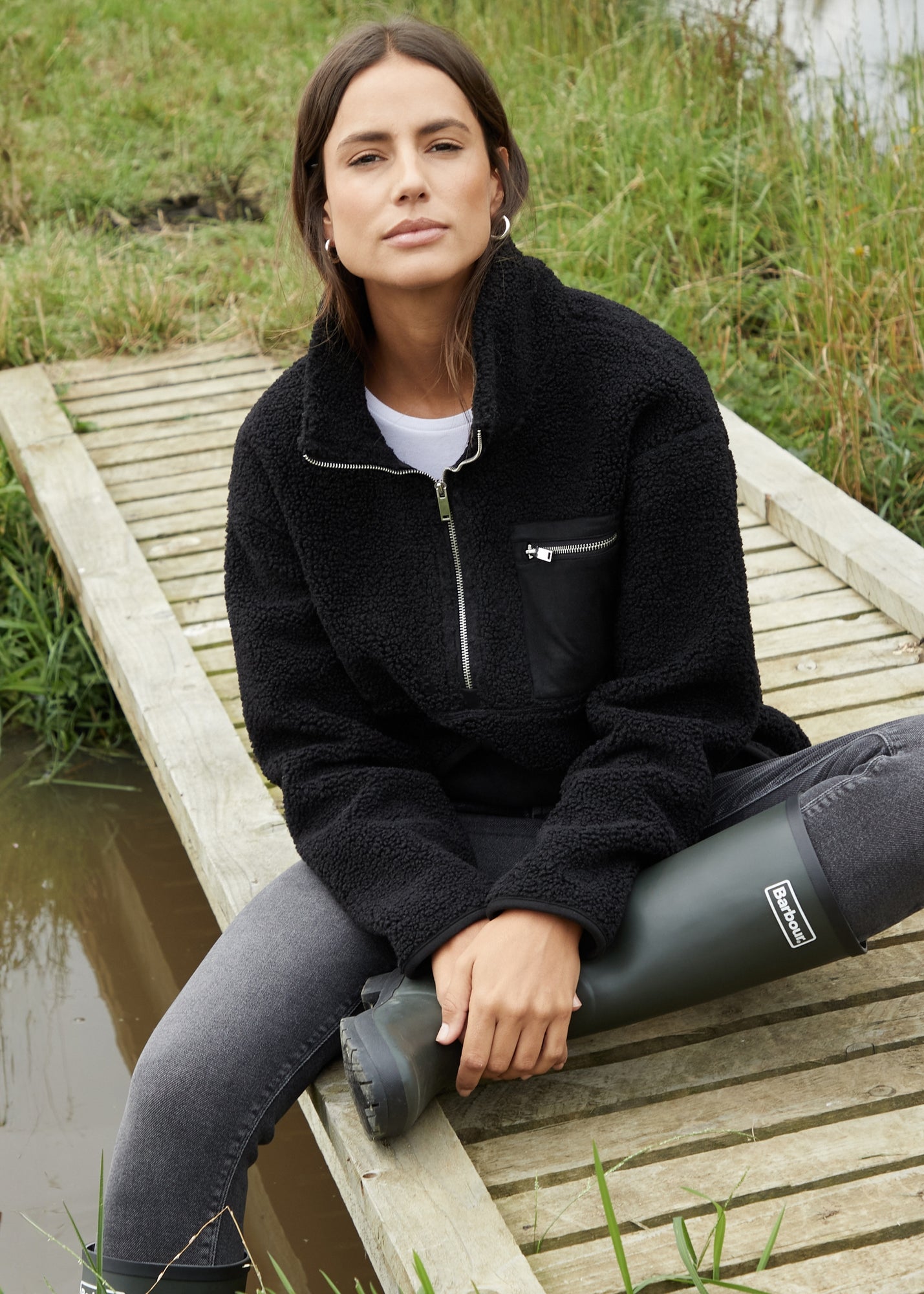 Threadbare Black Sian Half Zip Borg Fleece - Matalan