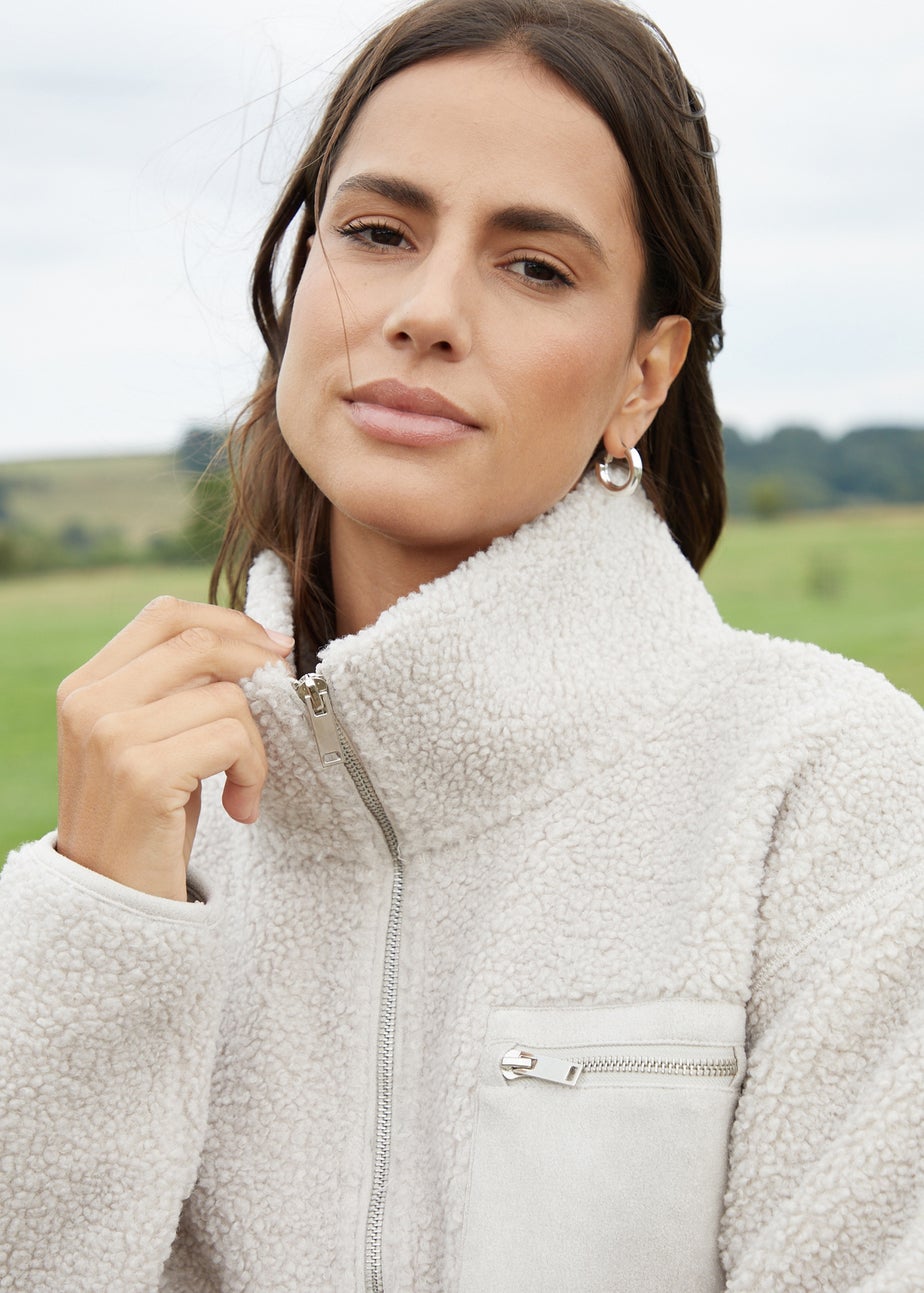 Threadbare Taupe Sian Half Zip Borg Fleece