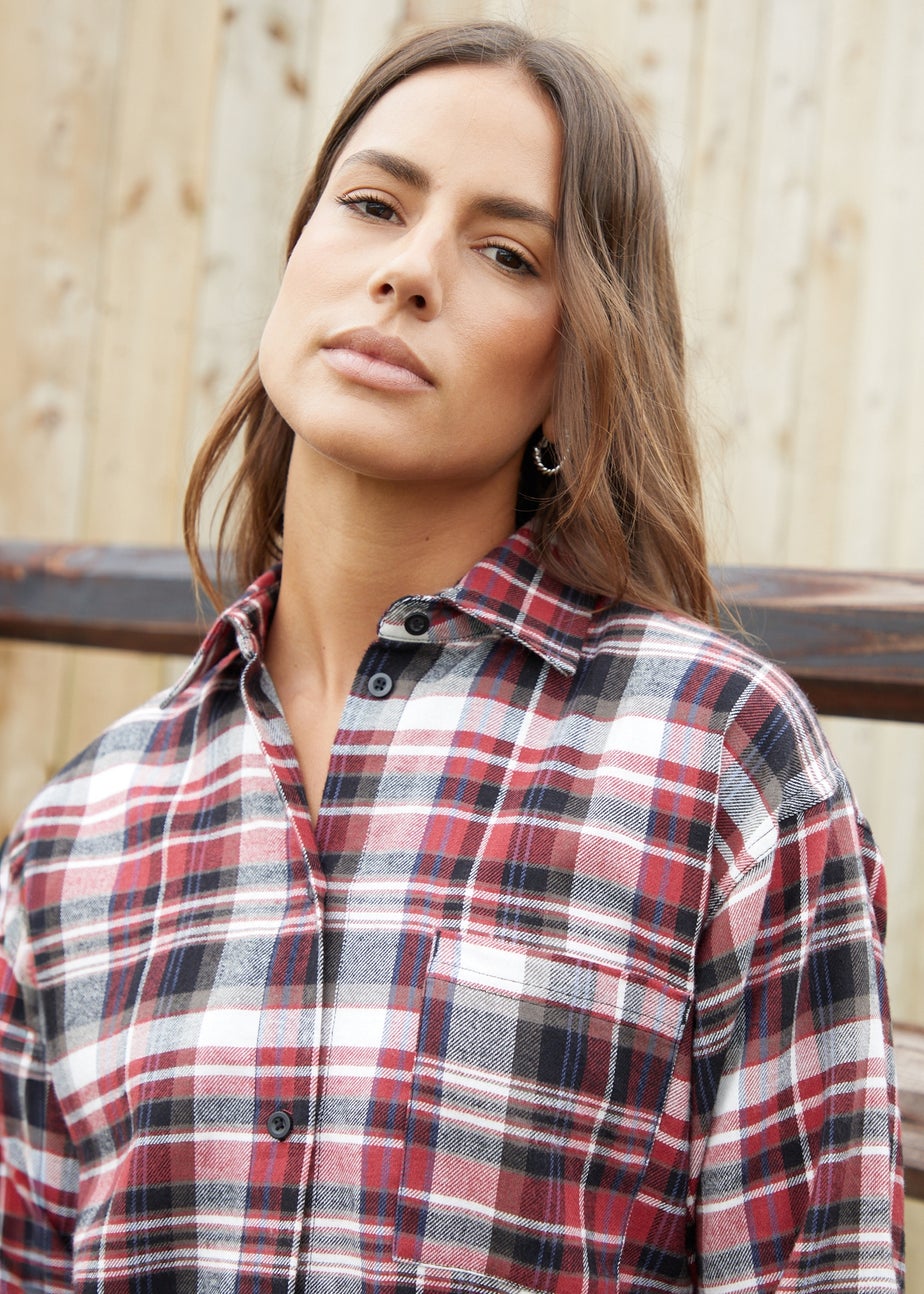 Threadbare Red Benton Check Long Sleeve Cotton Shirt