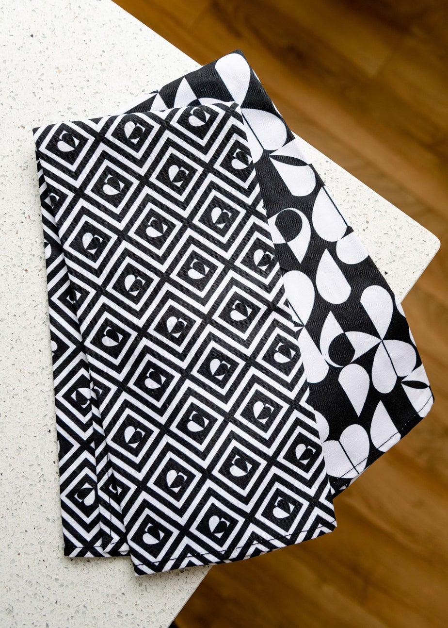 Beau & Elliot Black & White Monochrome Tea Towels (Set of 2)