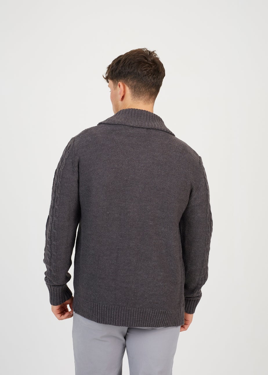 Brave Soul Dark Grey Shawl Neck Cable Knit Cardigan