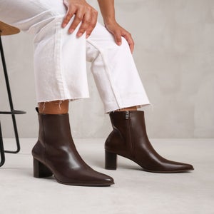 Where's That From North Dark Brown Block Heel Ankle Boots