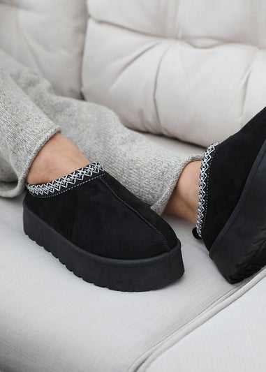 Where's That From Allegra Black Faux-Suede Embroidered Ankle Slipper Boots