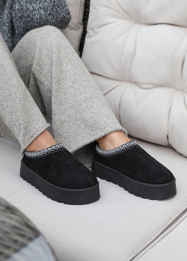 Where's That From Allegra Black Faux-Suede Embroidered Ankle Slipper Boots