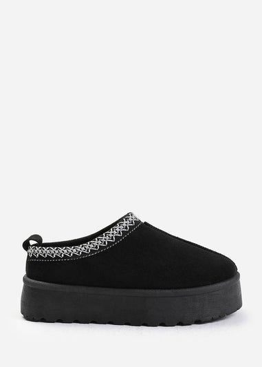 Where's That From Allegra Black Faux-Suede Embroidered Ankle Slipper Boots