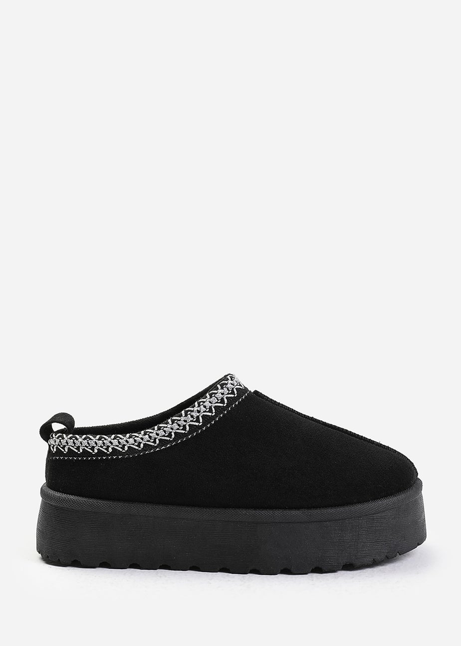 Where's That From Allegra Black Faux-Suede Embroidered Ankle Slipper Boots