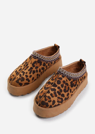 Where's That From Allegra Leopard Faux-Suede Embroidered Ankle Slipper Boots