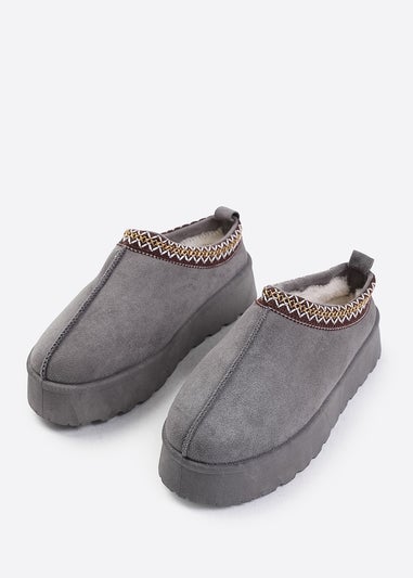 Where's That From Allegra Grey Faux-Suede Embroidered Ankle Slipper Boots