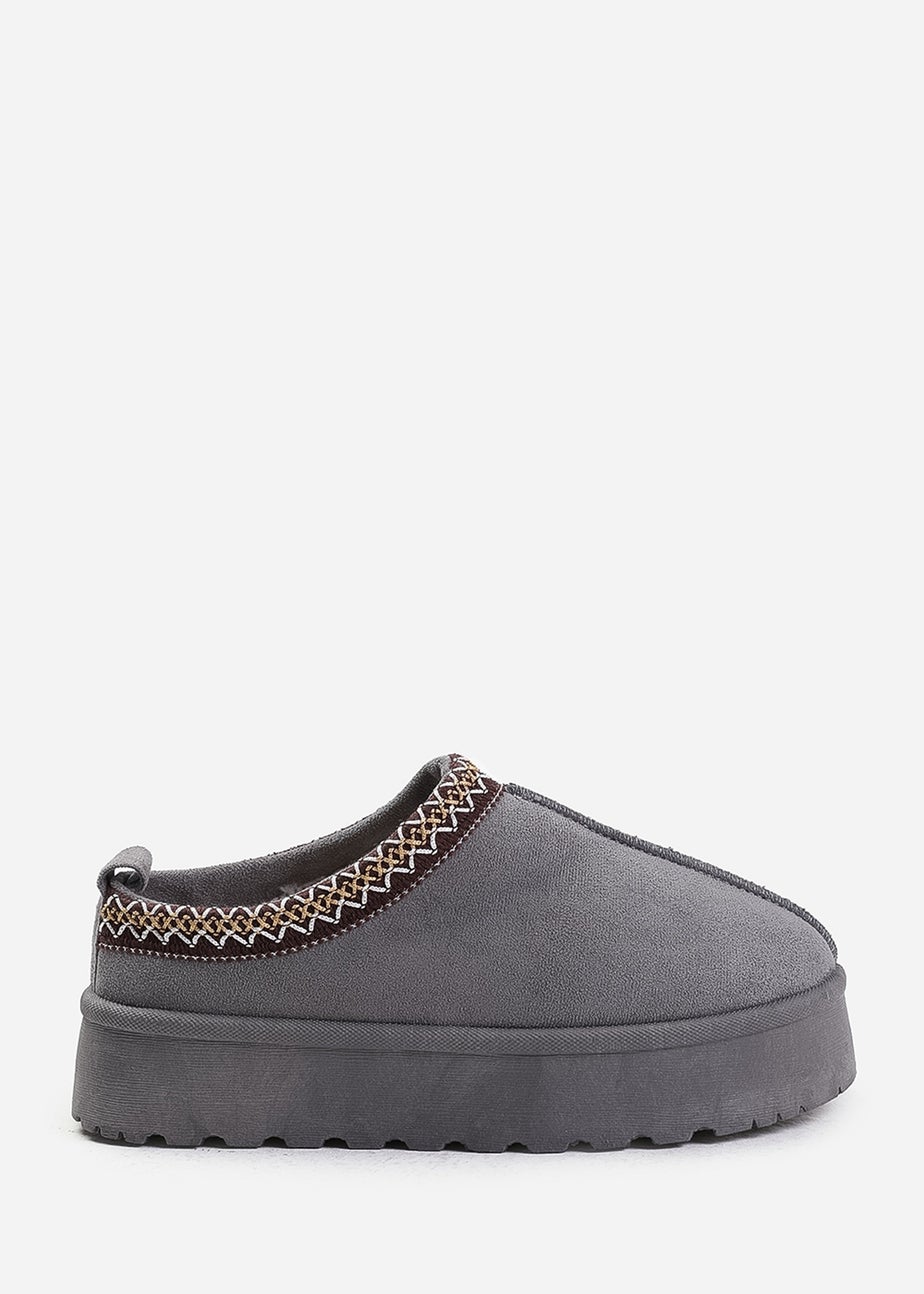 Where's That From Allegra Grey Faux-Suede Embroidered Ankle Slipper Boots