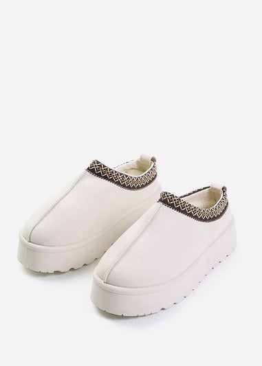 Where's That From Allegra Cream Faux-Suede Embroidered Ankle Slipper Boots