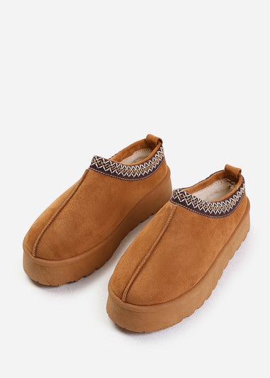 Where's That From Allegra Chestnut Faux-Suede Embroidered Ankle Slipper Boots