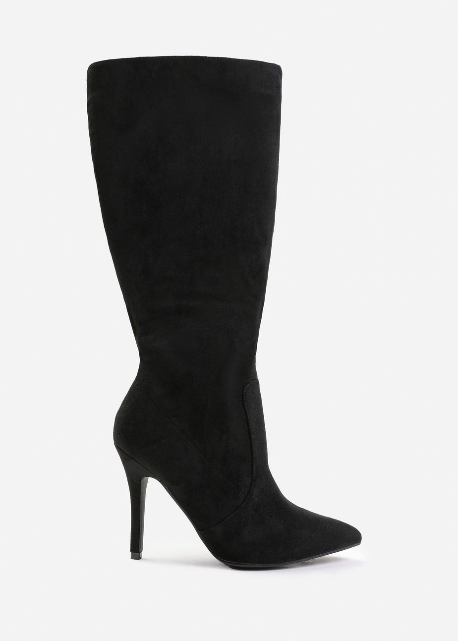 Where's That From Black Suede Zoya Wide Calf Heeled Boots