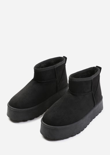 Where's That From Zyla Black Faux-Suede Fur Lining Slipper Boots