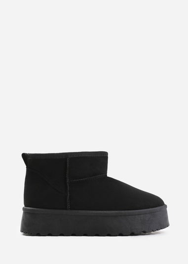 Where's That From Zyla Black Faux-Suede Fur Lining Slipper Boots