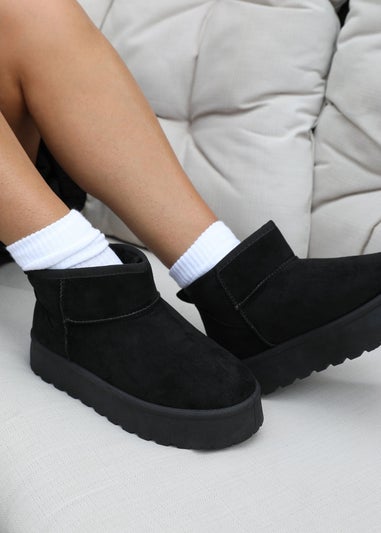 Where's That From Zyla Black Faux-Suede Fur Lining Slipper Boots