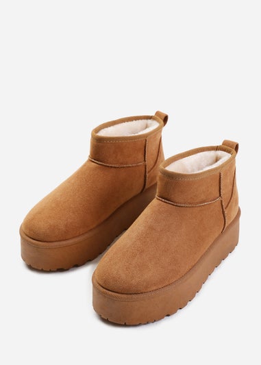 Where's That From Zyla Chestnut Faux-Suede Fur Lining Slipper Boots