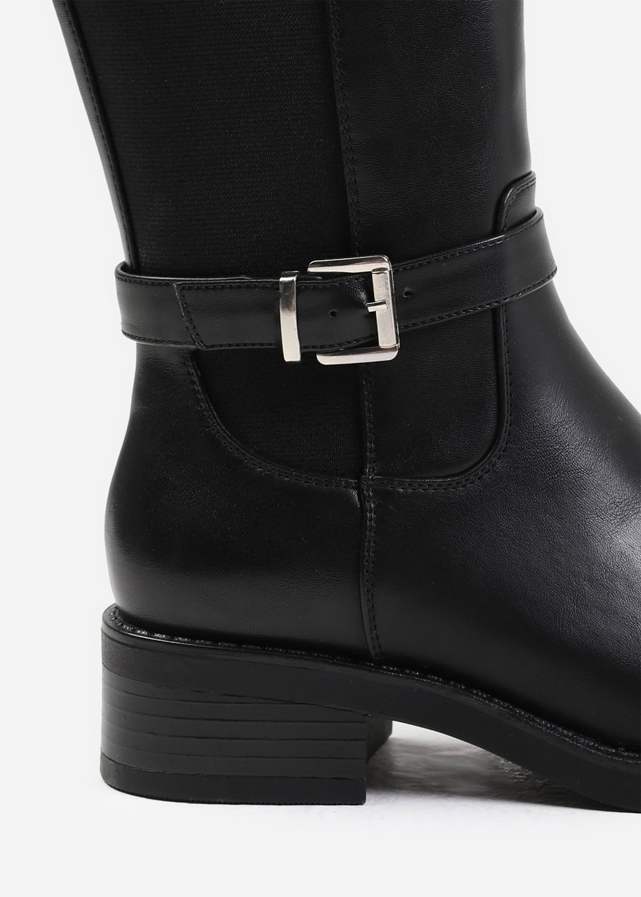 Where's That From Micah Black Buckle Detail Knee High Boots