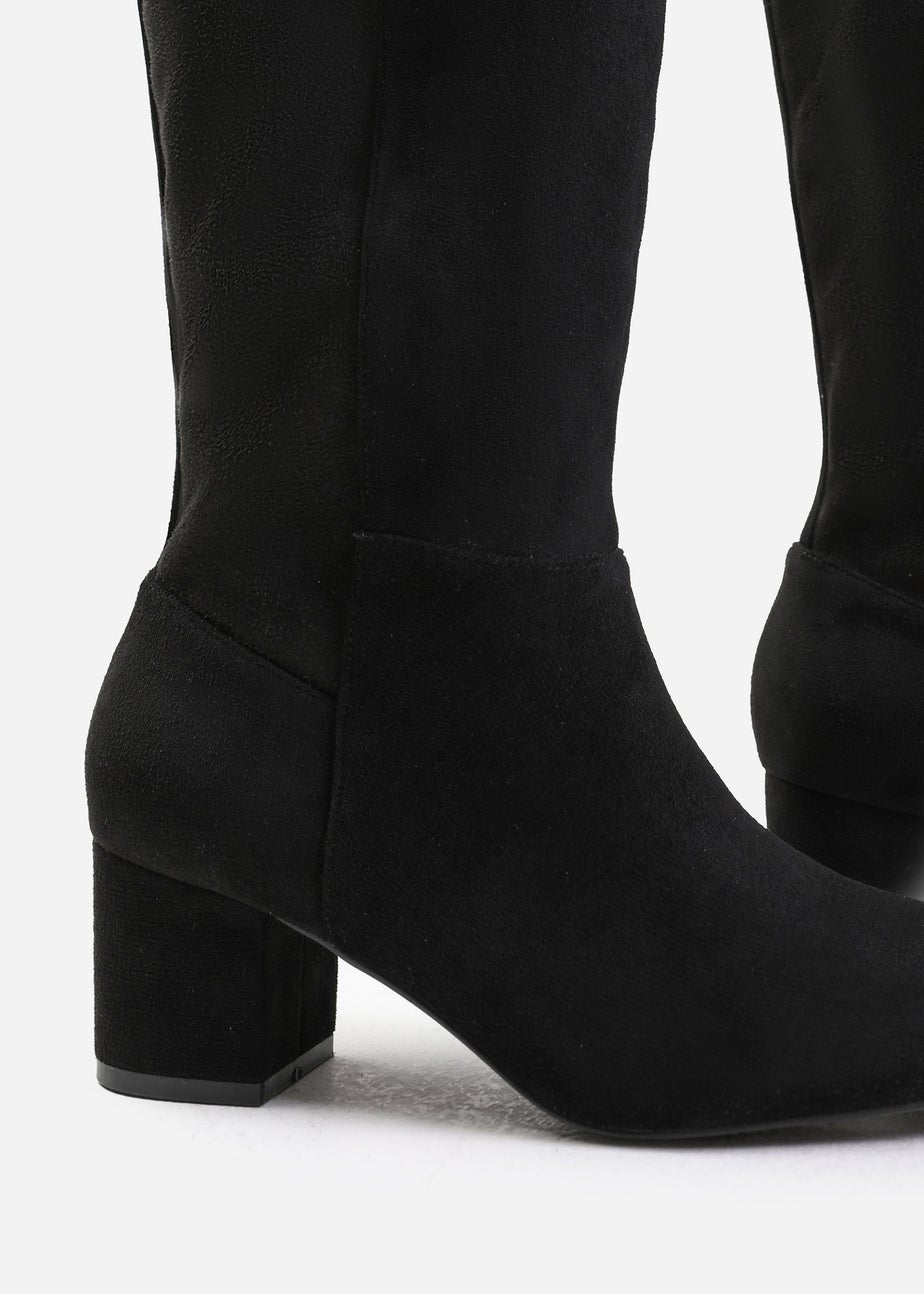 Where's That From Beau Black Suede Block Heel Knee-High Boots
