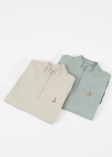 Brave Soul Green 2 Pack Quarter Zip Jumpers