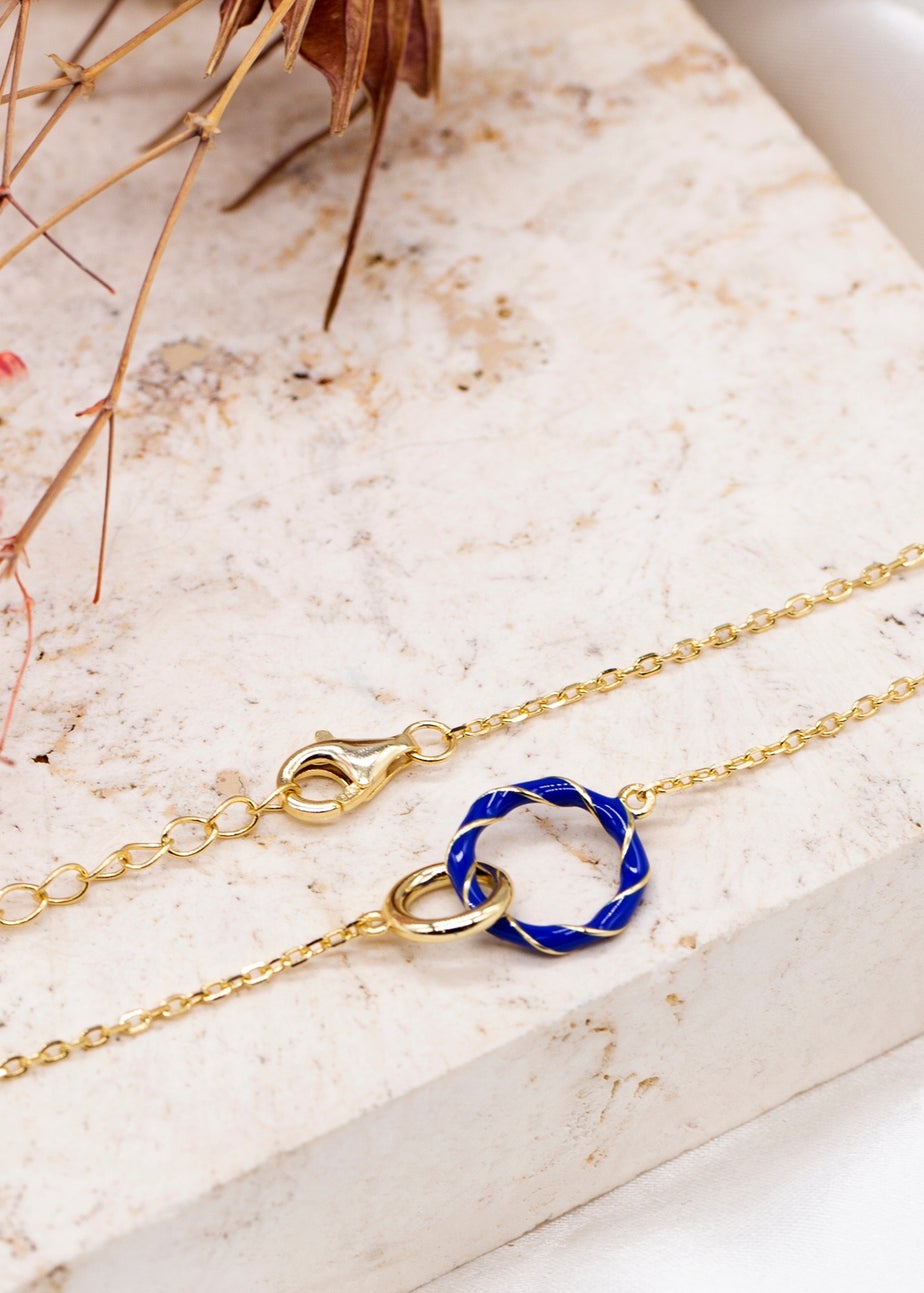 Golden Moments Gold Plated Blue Enamel Double Ring Interlock Necklace