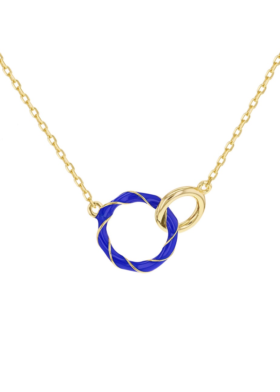 Golden Moments Gold Plated Blue Enamel Double Ring Interlock Necklace