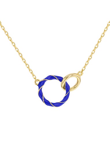 Golden Moments Gold Plated Blue Enamel Double Ring Interlock Necklace