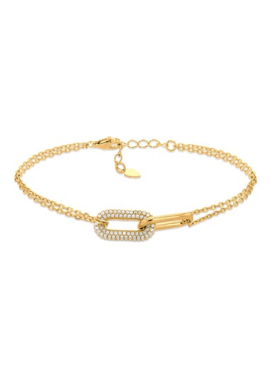 Golden Moments Yellow Gold Plated Paper Link with CZ Bracelet