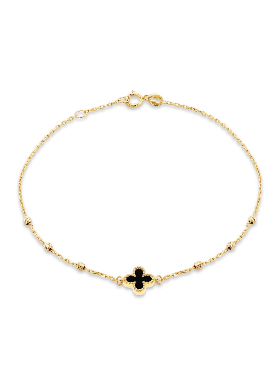 Golden Moments 9ct Black Onyx Clover DC Ball Bracelet