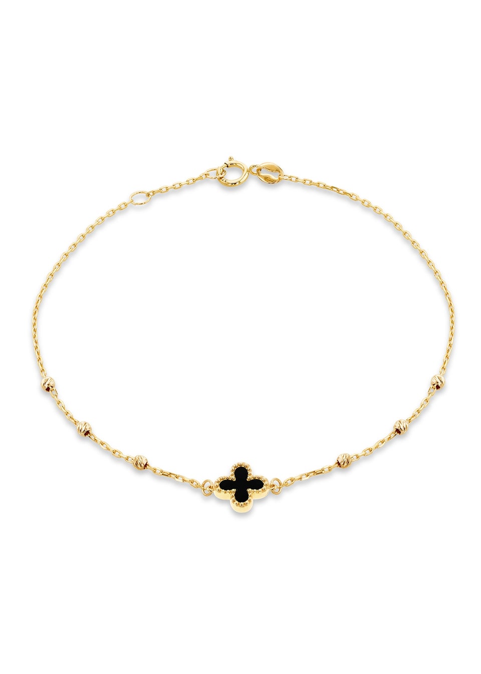Golden Moments 9ct Black Onyx Clover DC Ball Bracelet